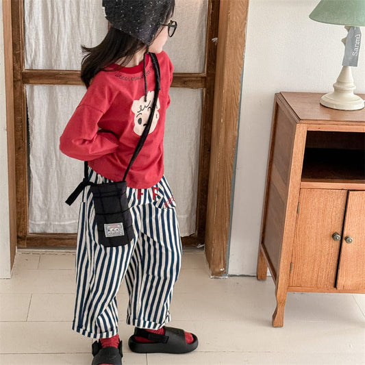 ロングパンツ・スウェットパンツ キッズパンツ ストライプレターロゴワイドルーズロングパンツ【mh0008995】