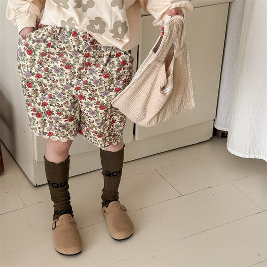 ハーフパンツ・ショートパンツ キッズパンツ フラワー/無地裾レースハーフパンツ【mh0009004】