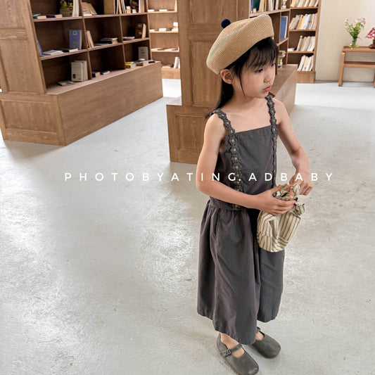 ノースリーブセットアップ フラワーストラップキャミソール+ワイドルーズパンツ【mh0009547】