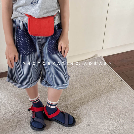 ハーフパンツ・ショートパンツ ストライプパッチワークショートパンツ【mh0009549】