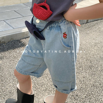 デニムパンツ ベアくま刺繍デニムハーフパンツ【mh0009784】