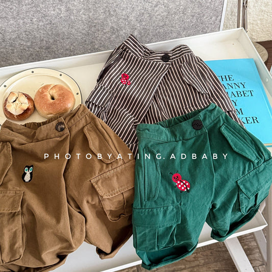 ロングパンツ・スウェットパンツ ワンポイント刺繍ストライプ/無地ワイドルーズカーゴパンツ【mh0010637】