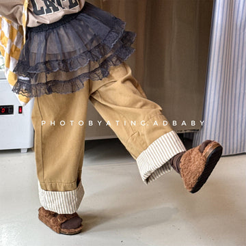ロングパンツ・スウェットパンツ ストライプロールアップワイドルーズストレートパンツ【mh0010641】