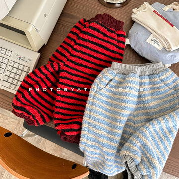ロングパンツ・スウェットパンツ ロングパンツ シープボア ボーダー柄 もこもこボア 長ズボン【mh0011400】