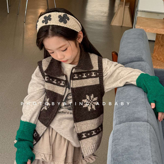 ベスト ニットベスト ジップアップ ノルディック柄 ノースリーブ トップス【mh0011429】