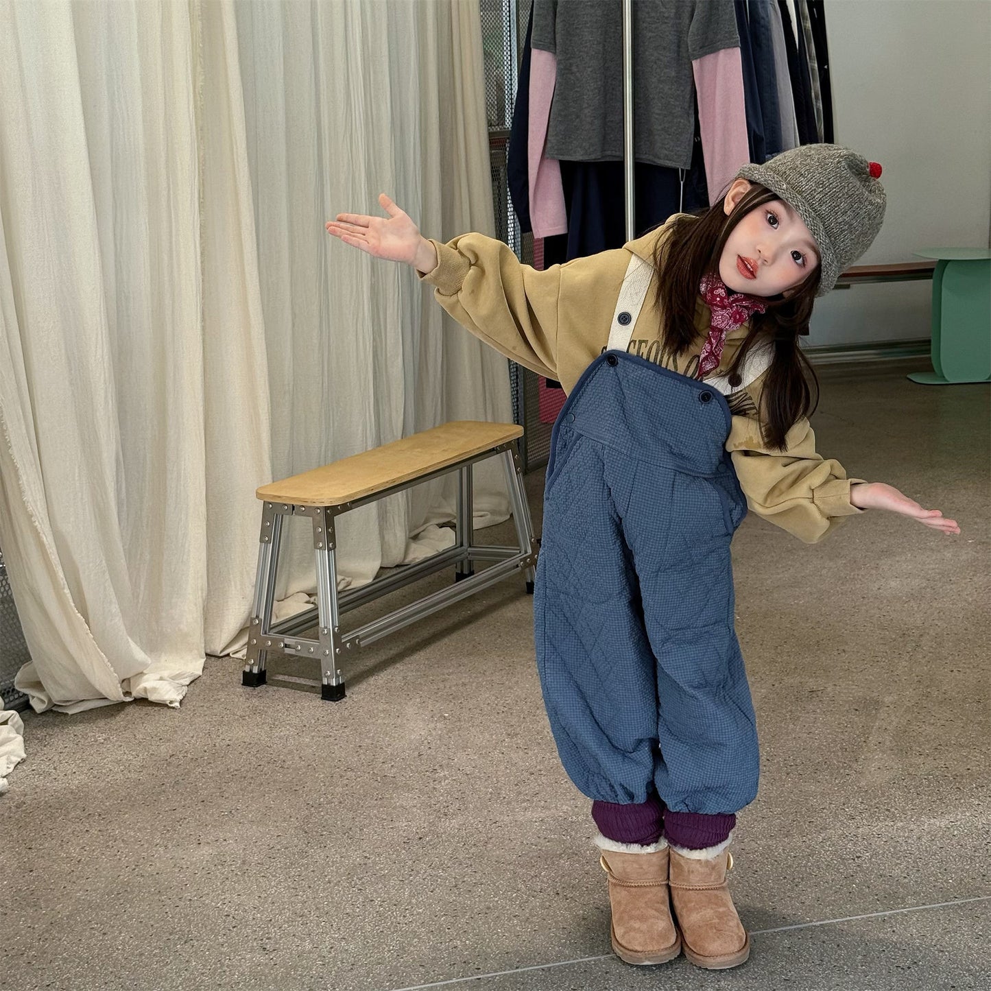 サロペットパンツ・サスペンダーパンツ キルトサロペットオーバーオール 防寒 サスペンダーパンツ【mh0011910】