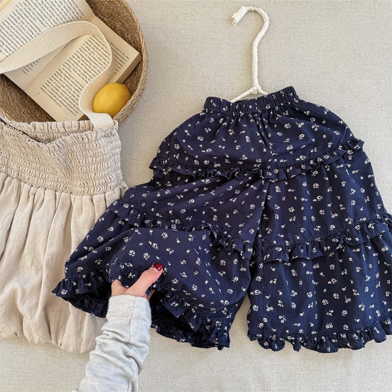 ロングパンツ・スウェットパンツ Navy / 80cm フラワープリントフリルワイドルーズロングパンツガウチョパンツ【mh0009376】