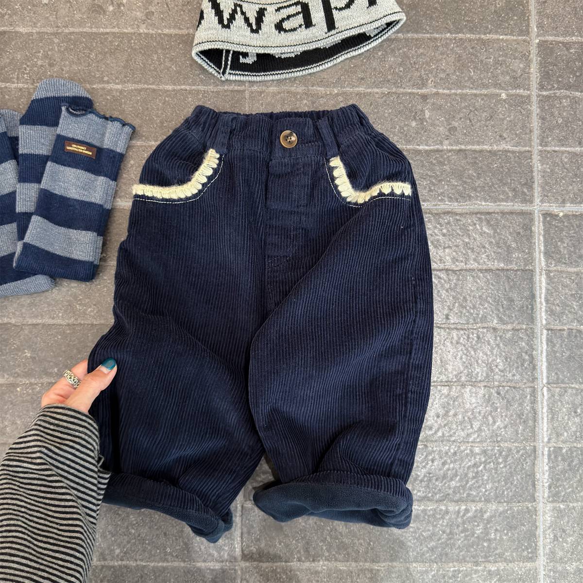 ロングパンツ・スウェットパンツ Navy / 80cm コーデュロイロングパンツ 裏起毛 暖か長ズボン コットン素材【mh0011415】