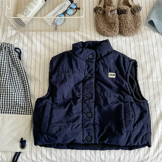 ベスト Navy Blue / 80cm キッズベスト 裏フリーススタンドカラーフロントオープンアウターベスト【mh0007675】