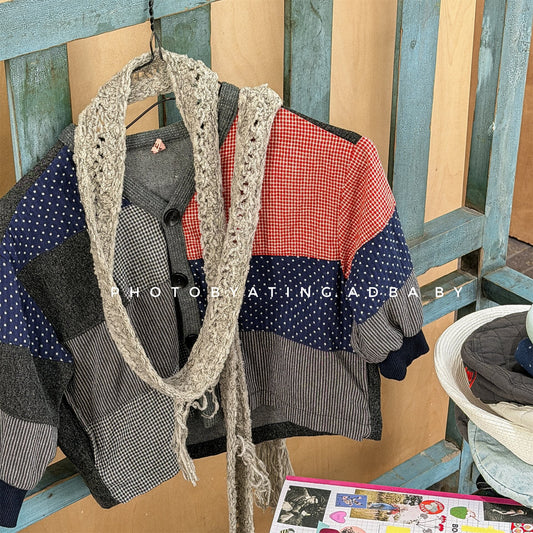 カーディガン・パーカー Patchwork Jacket Cardigan Top パッチワーク ジャケット カーディガン【mh0012039】