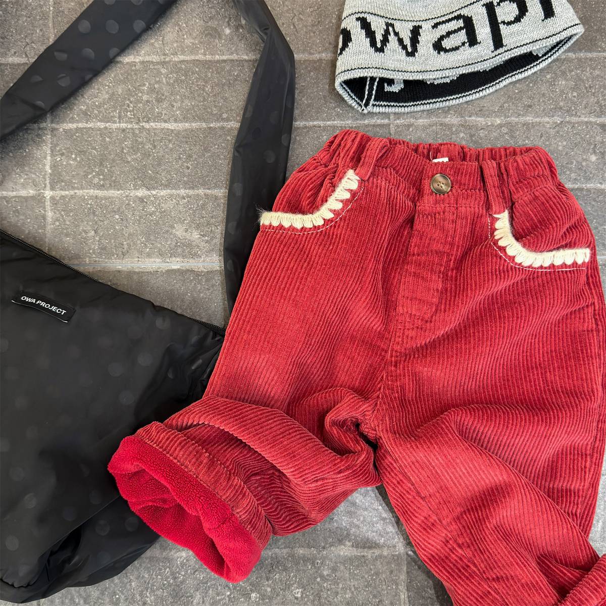 ロングパンツ・スウェットパンツ Red / 80cm コーデュロイロングパンツ 裏起毛 暖か長ズボン コットン素材【mh0011415】