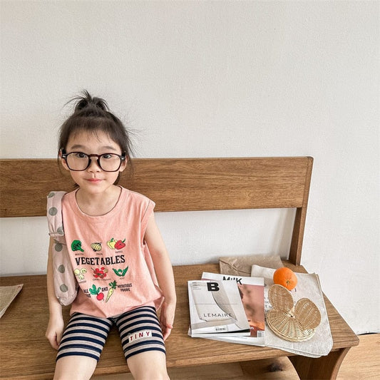 タンクトップ・キャミソール・ノースリーブトップス キッズ レターロゴ プリント タンクトップ ノースリーブ Tシャツ カーキ ブルー ピンク ユニセックス【mh0002050】