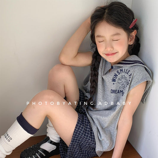 タンクトップ・キャミソール・ノースリーブトップス セーラーカラーノースリーブマリンTシャツ【mh0010135】