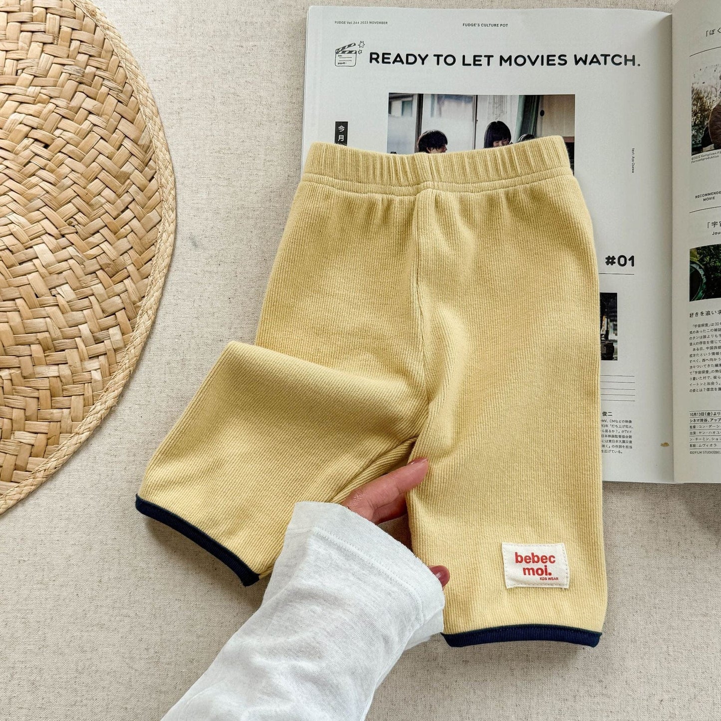 レギンスパンツ Yellow / 80cm 裾バイピングハーフレギンスパンツ【mh0009397】