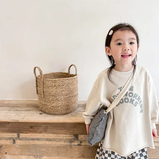 長袖Tシャツ キッズトップス 長袖スウェットシャツ レターロゴプリント グレー/ベージュ/2カラー【mh0004056】