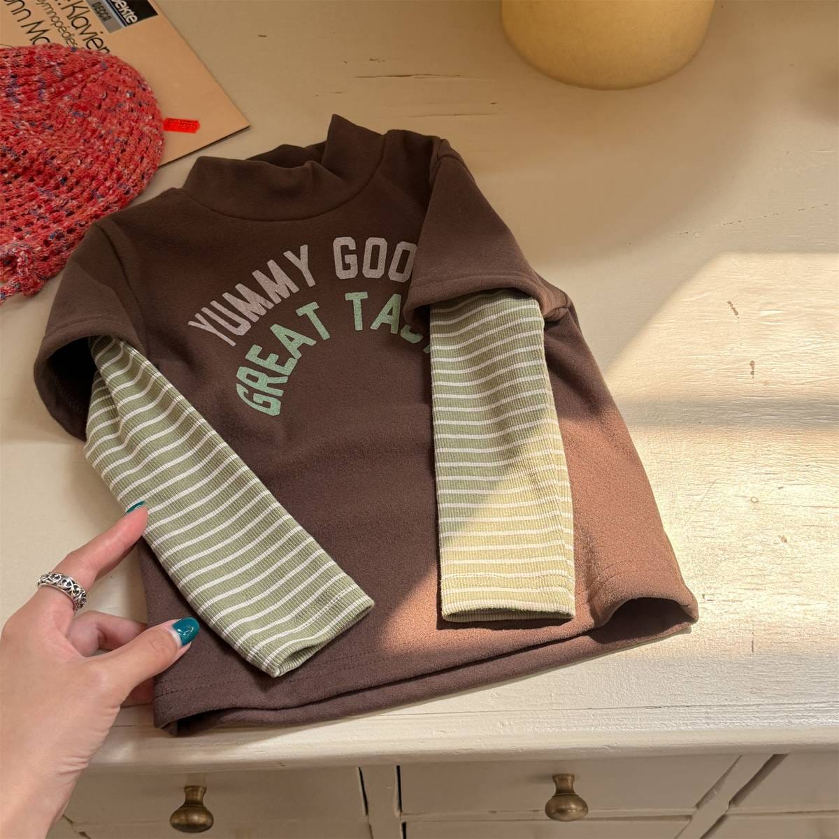 長袖Tシャツ Coffee / 80cm 長袖Tシャツ 裏起毛 ハイネック あったかインナー ベーシック【mh0011416】