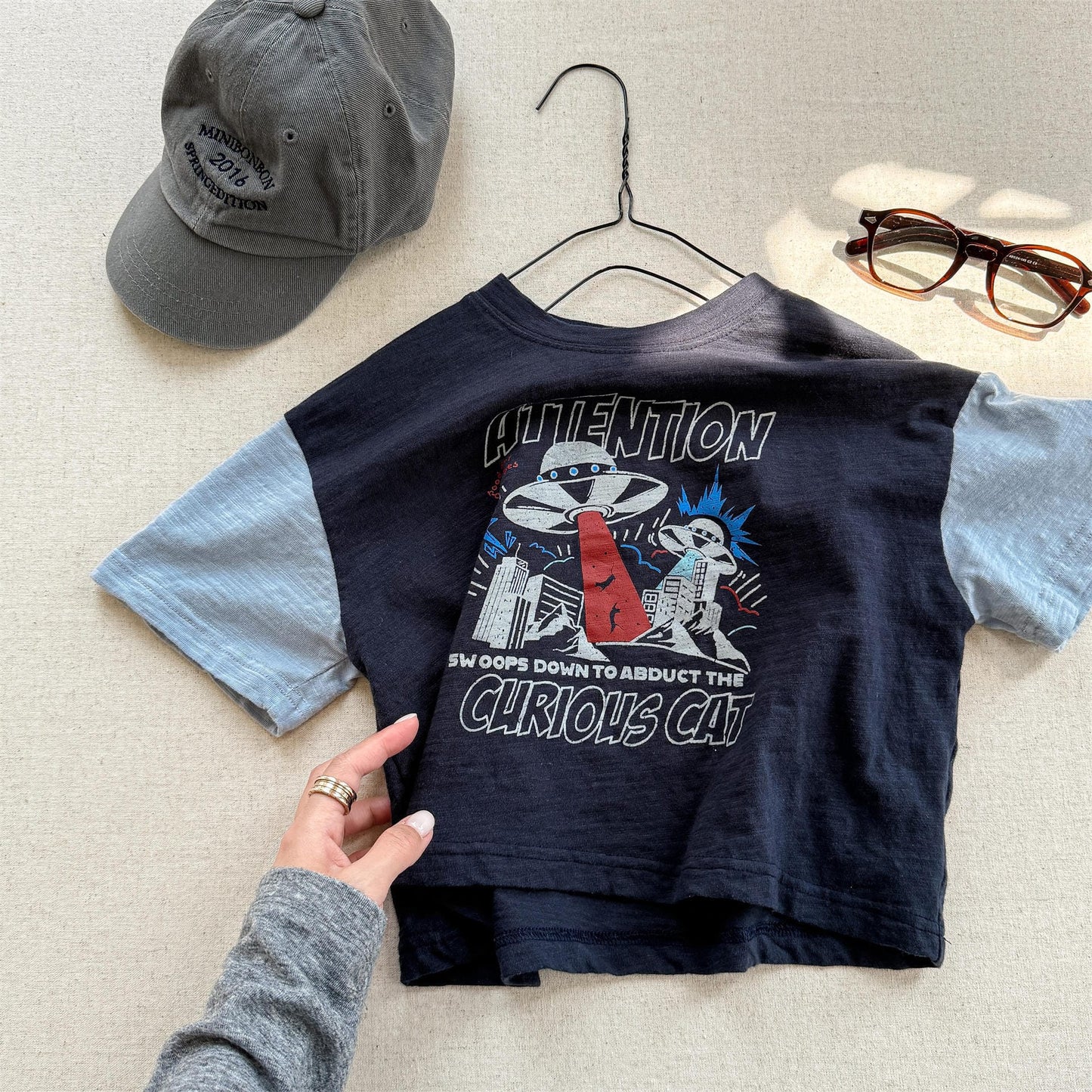 半袖Tシャツ Dark Gray / 80cm プリントパッチワーク半袖Tシャツ【mh0010147】