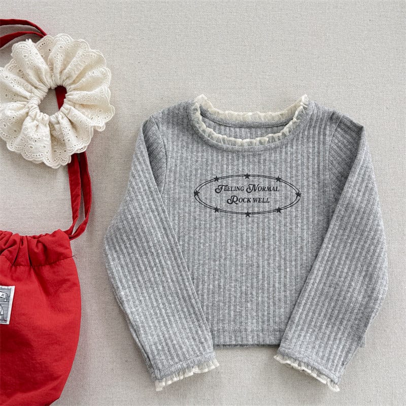 長袖Tシャツ Light Grey / 80cm キッズトップス レースプリントロゴ長袖リブカットソーTシャツ【mh-0008972】