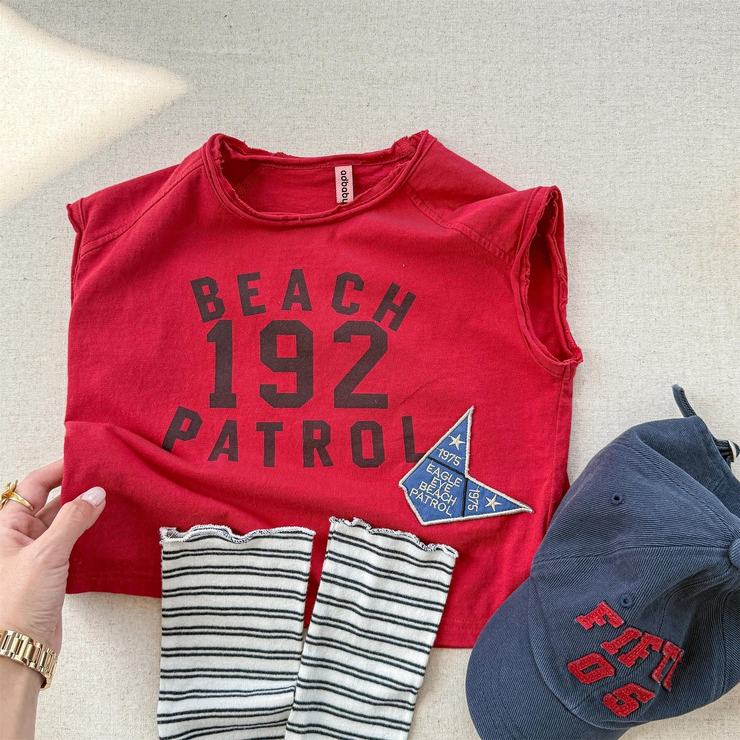 半袖Tシャツ Red / 80cm ロゴプリントノースリーブTシャツ【mh0010127】