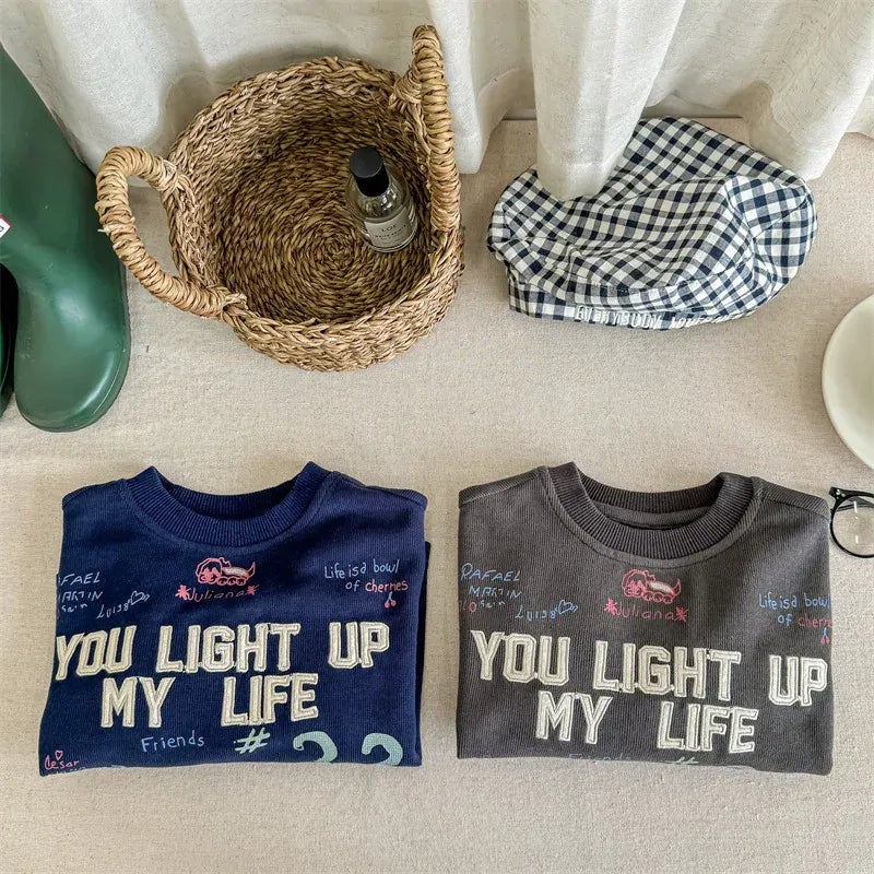 長袖Tシャツ キッズトップス 長袖Tシャツ スウェットシャツ 刺繍プリントロゴ 2カラー【mh0006622】