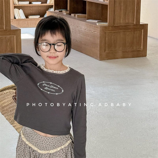 長袖Tシャツ キッズトップス レースプリントロゴ長袖リブカットソーTシャツ【mh-0008972】