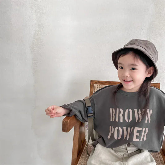 長袖Tシャツ キッズトップス レターロゴプリント長袖スウェットTシャツ【mh0008053】