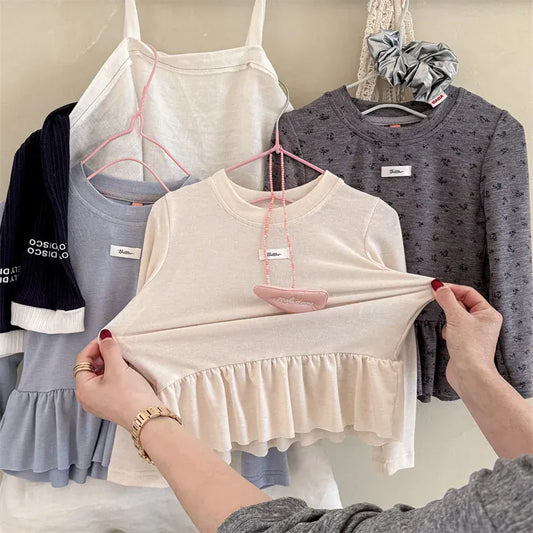 長袖Tシャツ キッズトップス ペプラムフリル長袖チュニックTシャツ【mh0008963】