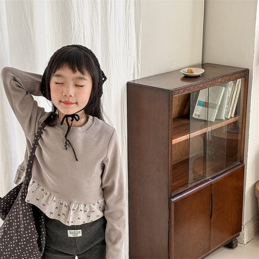 長袖Tシャツ キッズトップス ペプラムフリルリボン長袖Tシャツ【mh0008981】