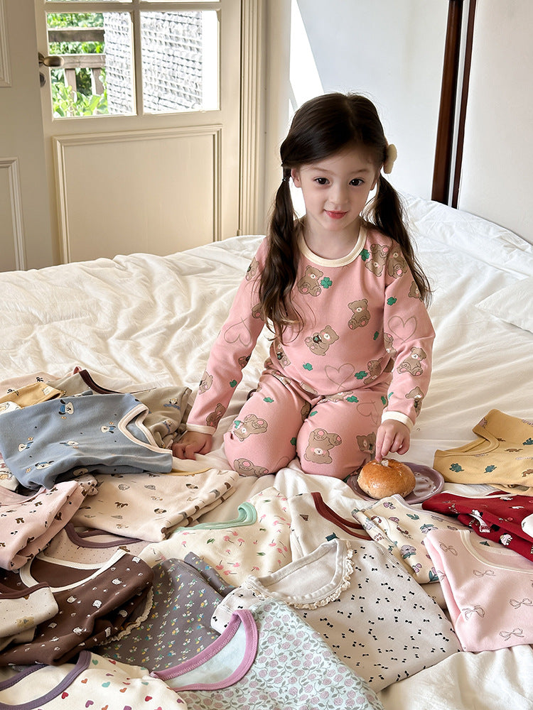 子ども用長袖パジャマセット ピンクのくま柄 上下一式(ベビーサイズ)