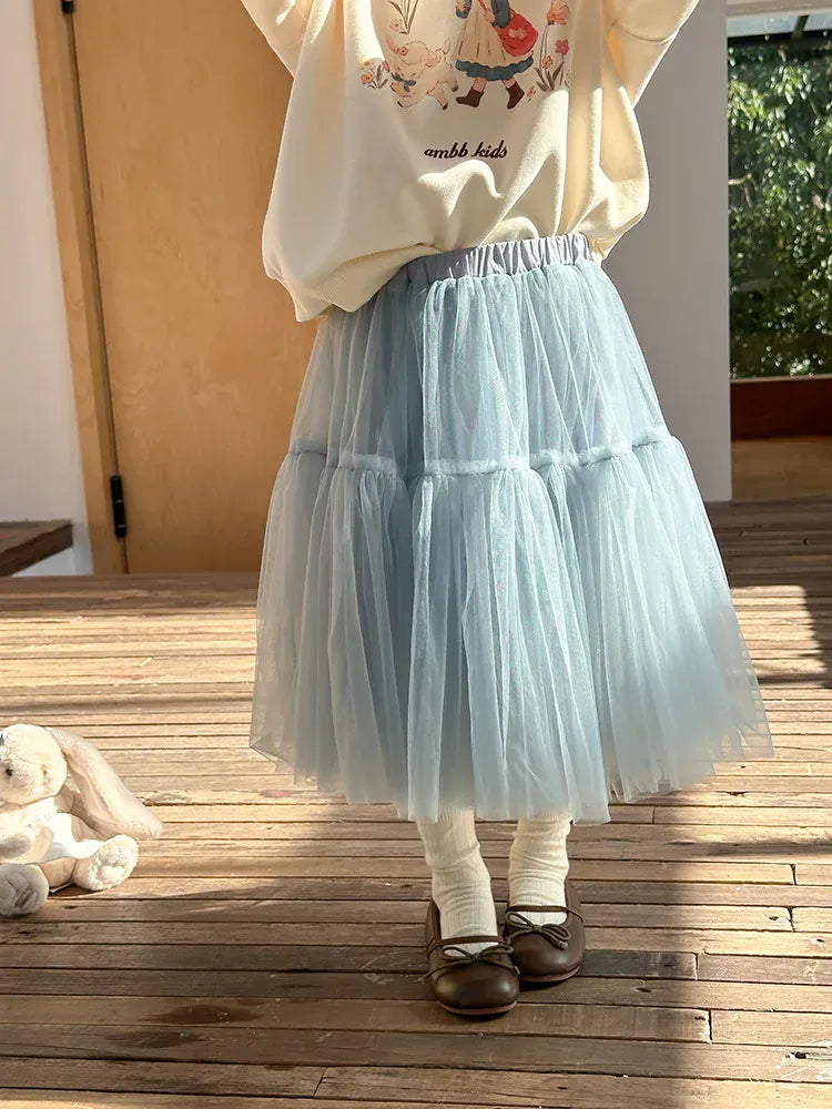 キッズ用チュチュスカート、淡いブルーの段々ティアード