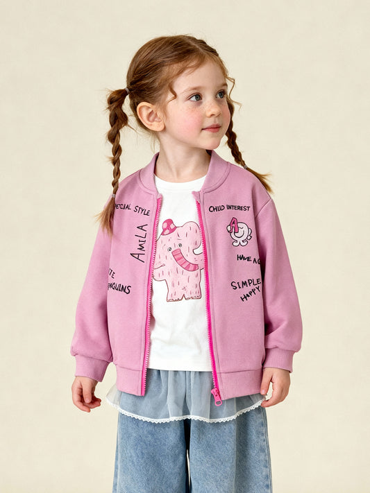 カーディガン・パーカー Cartoon Graffiti Baseball Jacket 落書きプリントジップアップブルゾン【mh0011986】