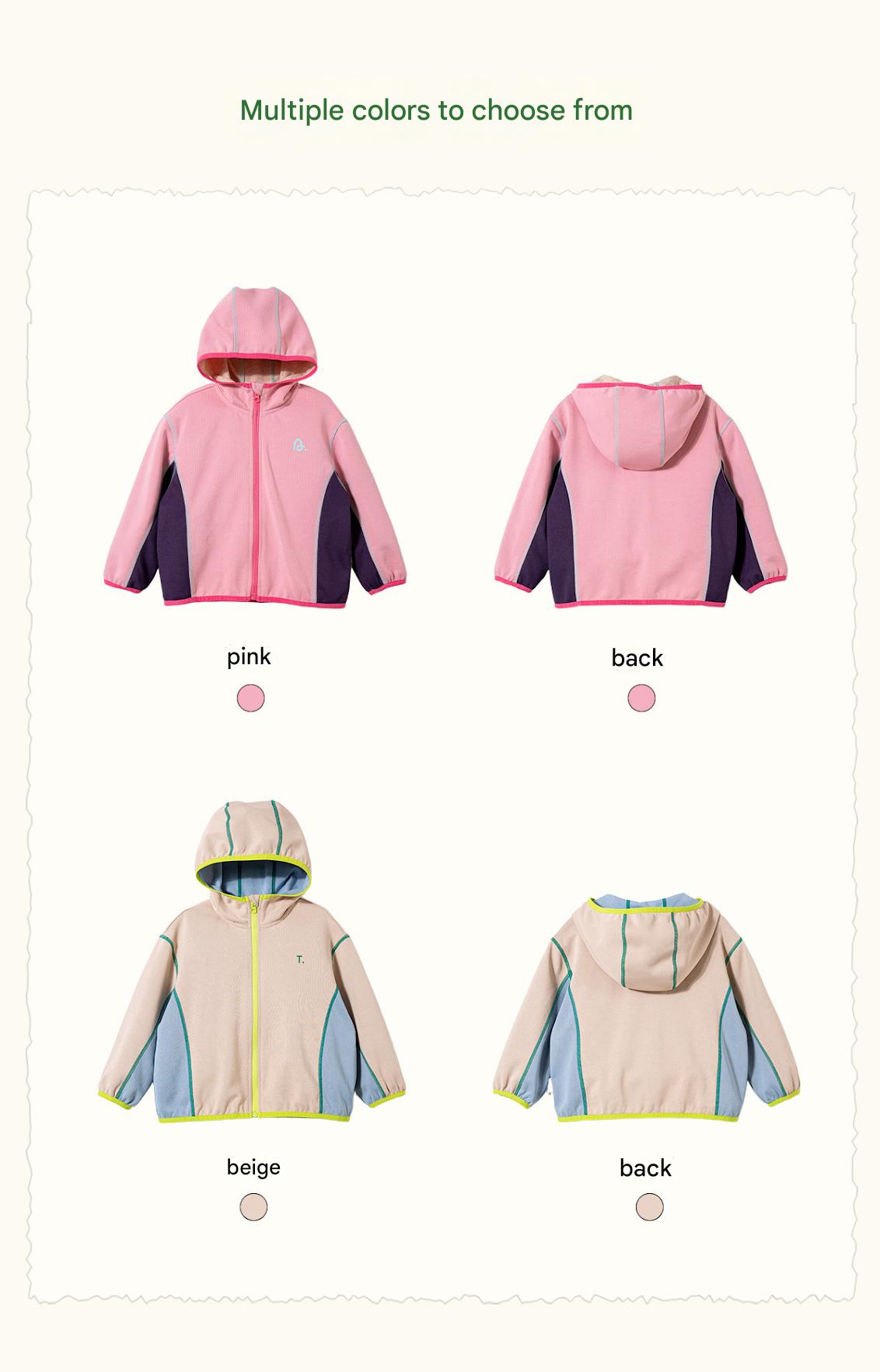 フード付きパッチワークジャケット 色展開(ピンク/ベージュ)4枚背面あり