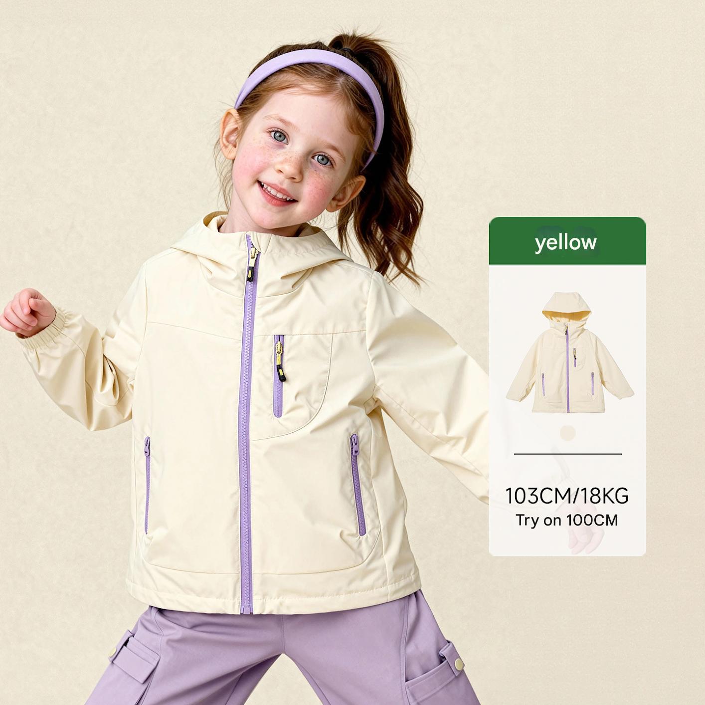 ショートコート・ジャケット・ジャンパー Yellow / 100cm Outdoor Waterproof Hooded Jacket 撥水防風マウンテンパーカー【mh0011973】