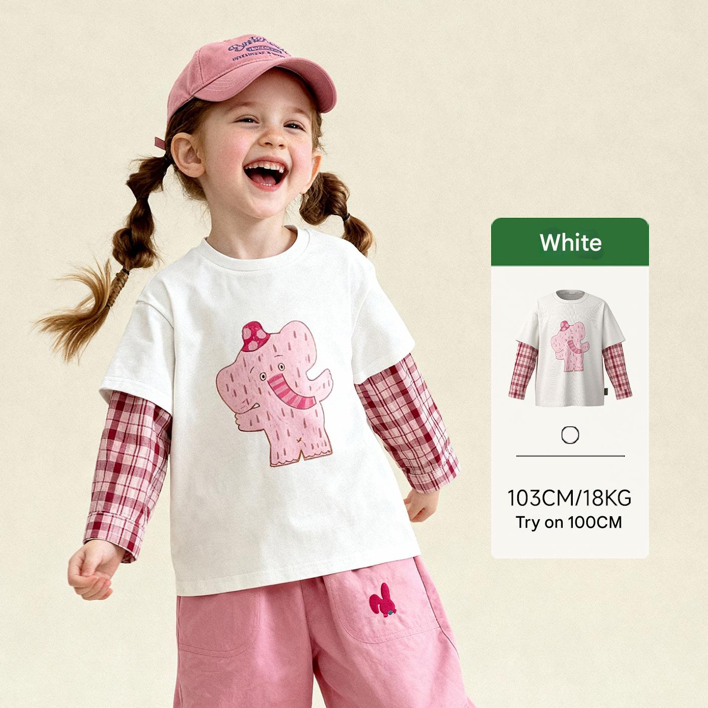 長袖Tシャツ White / 90cm Antibacterial Fake Two Cartoon T-Shirt 抗菌レイヤード風プリントTシャツ【mh0011975】