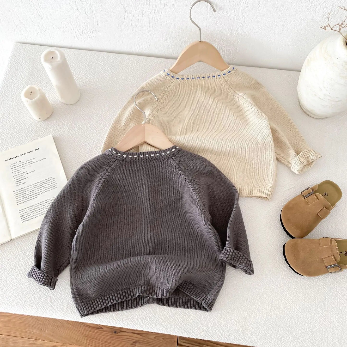 カーディガン・パーカー キッズカーディガン ニットジャケット ステッチアクセント 2カラー【mh0006629】