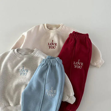 長袖セットアップ キッズセットアップ 2点セット レターロゴ刺繍裏フリース長袖スウェットシャツ+ロングスウェットパンツ【mh0008303】