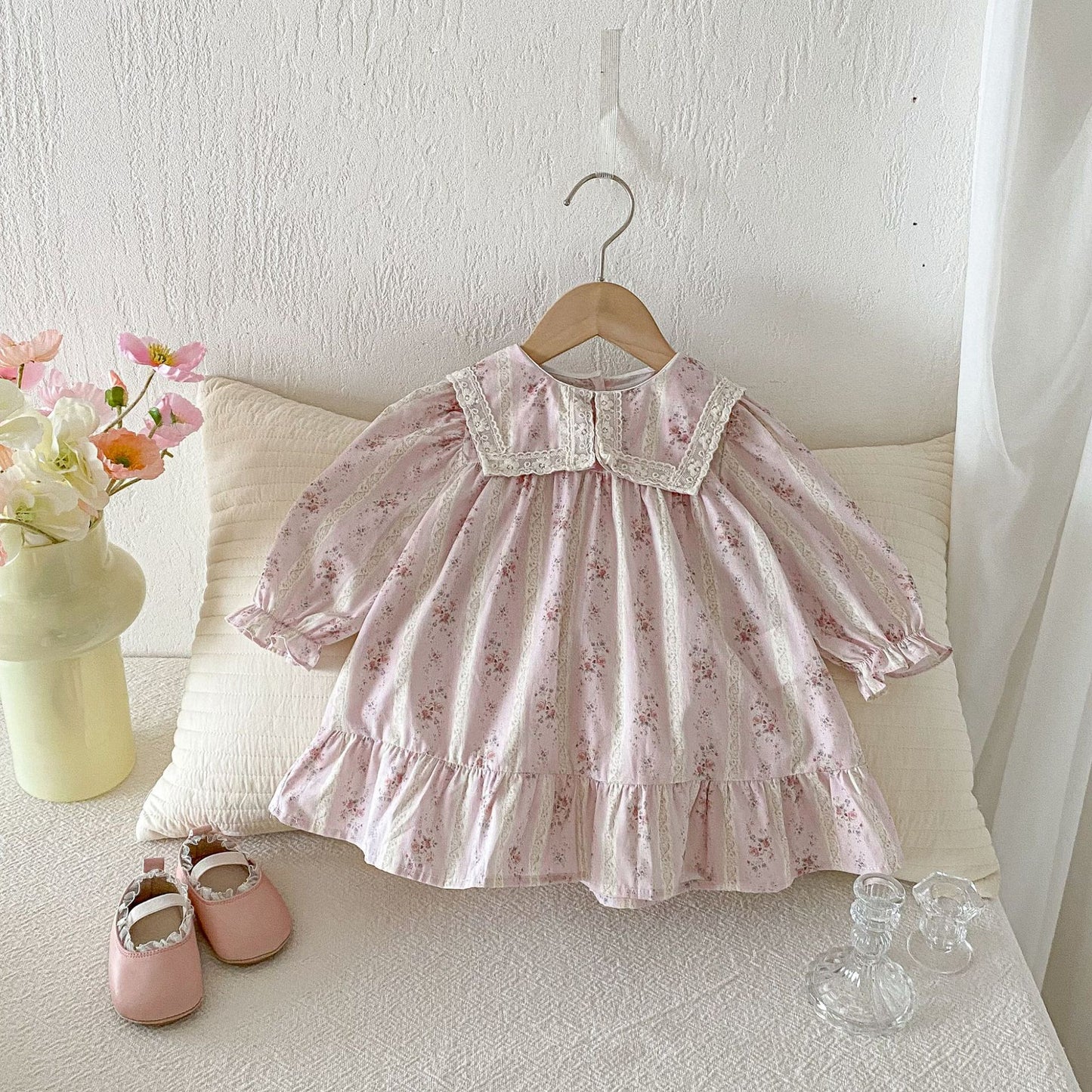 長袖ワンピース Floral Lapel Print Princess Dress 襟付き 花柄 プリント ワンピース【mh0011963】