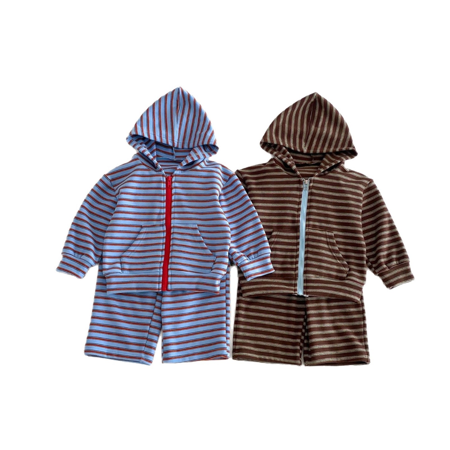 長袖セットアップ Hooded Zipper Striped Sweatshirt Set ジップアップ ストライプ セットアップ【mh0011968】