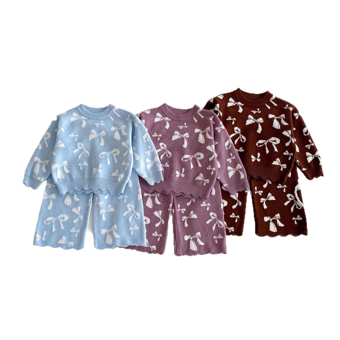 長袖セットアップ Jacquard Bow Knitted Set ジャガード リボン ニット セットアップ【mh0012098】