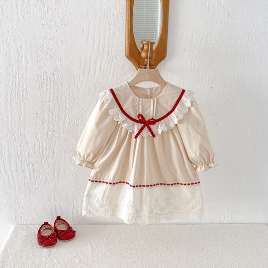 長袖ワンピース Lace Contrast French Girls Dress レース襟 フレンチ ワンピース【mh0011954】