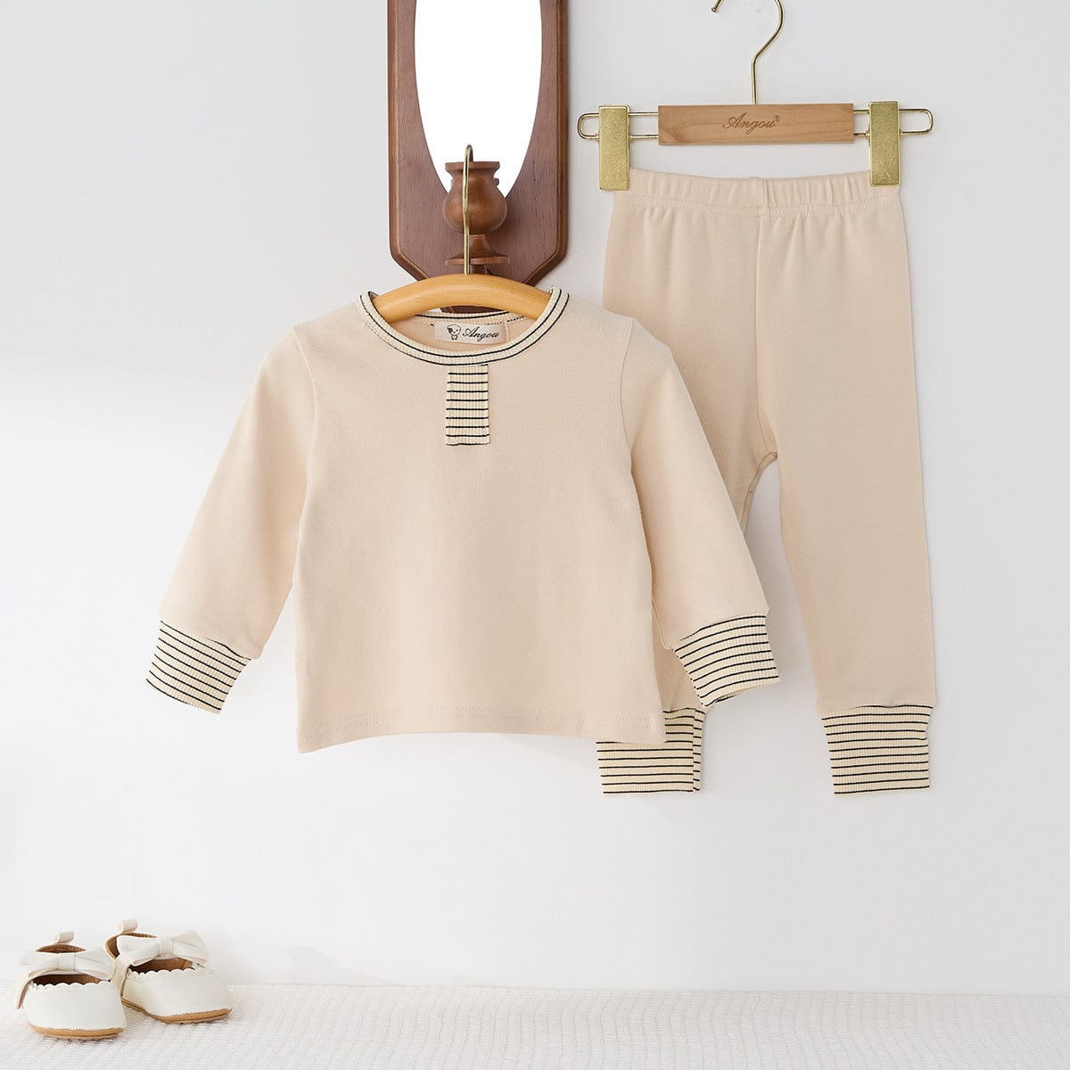 長袖パジャマ Light Gray / 80cm シンプルデイリー長袖パジャマセット 長袖Tシャツ+ロングパンツ【mh0009267】