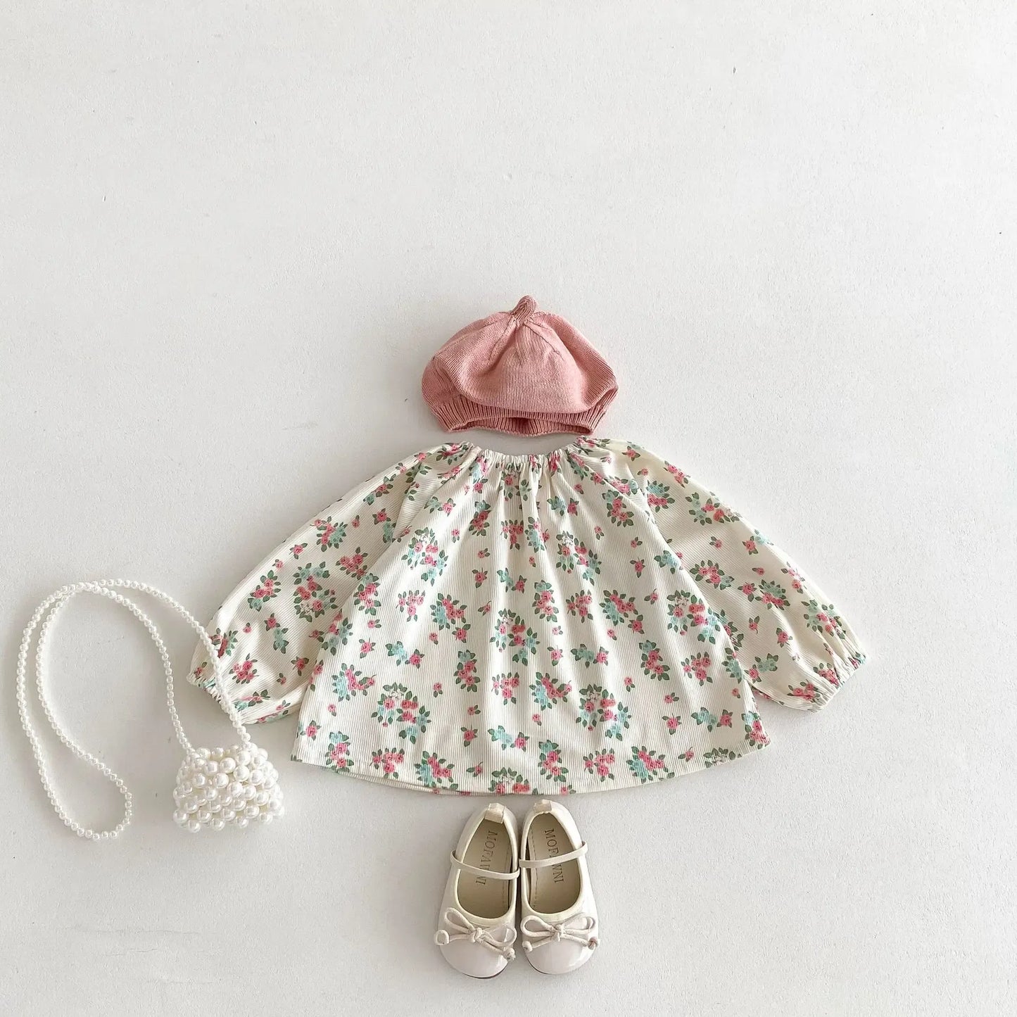 長袖シャツ・ブラウス キッズトップス 長袖チュニックブラウス スモック フラワー花柄プリント【mh0006363】