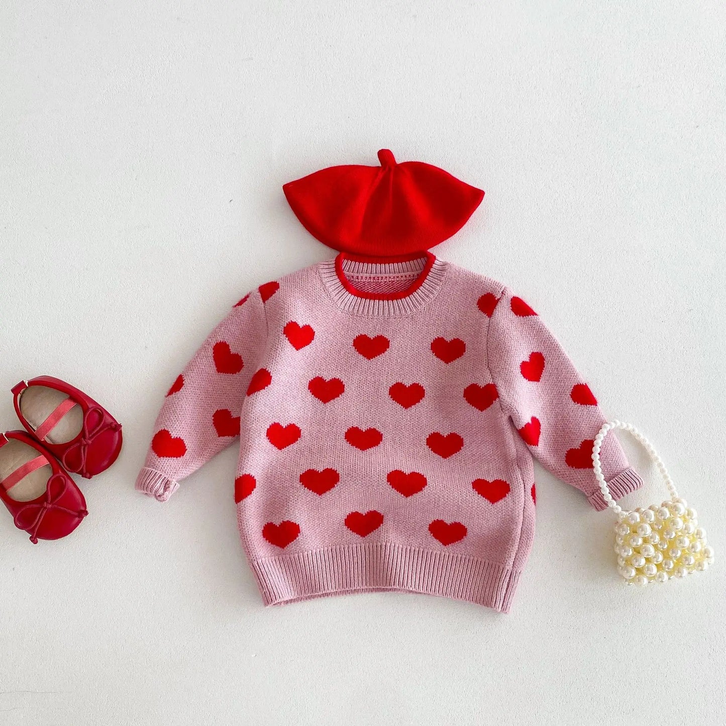 ニット・セーター キッズトップス ニットセーター ハート ピンク【mh0006642】