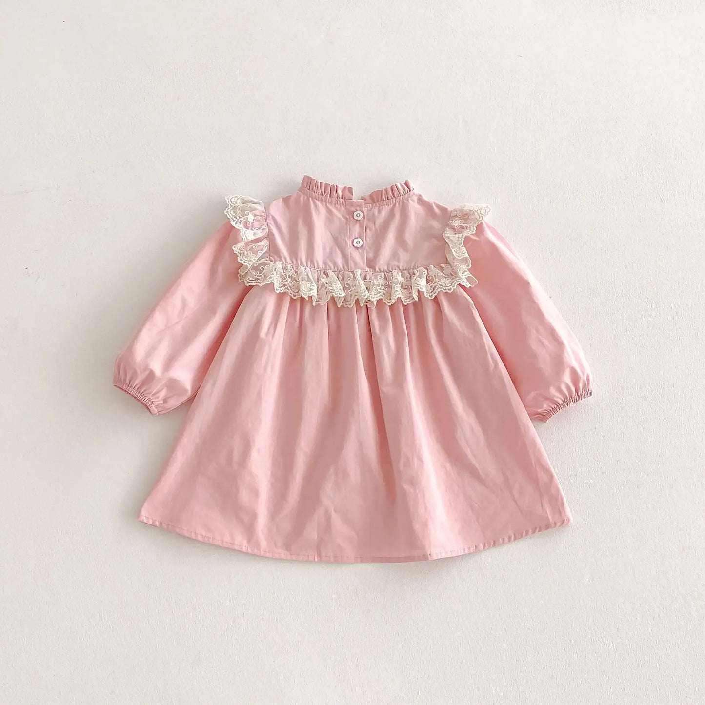 長袖ワンピース キッズワンピース リボンローズフラワー刺繍レースフリル長袖ワンピース【mh0008031】