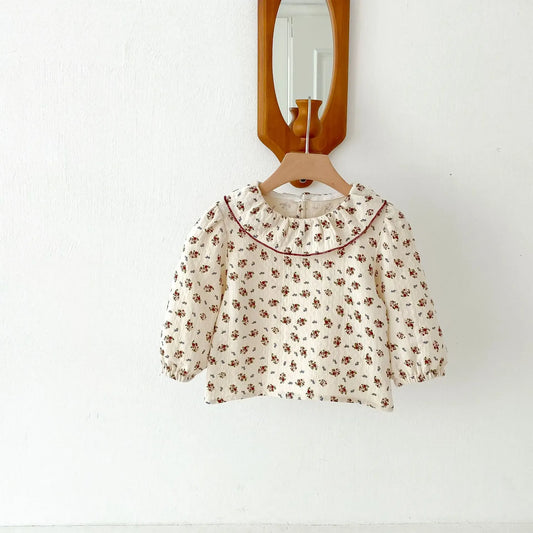 長袖シャツ・ブラウス キッズトップス ラッフル襟フラワー小花柄プリント長袖ブラウス【mh0008803】