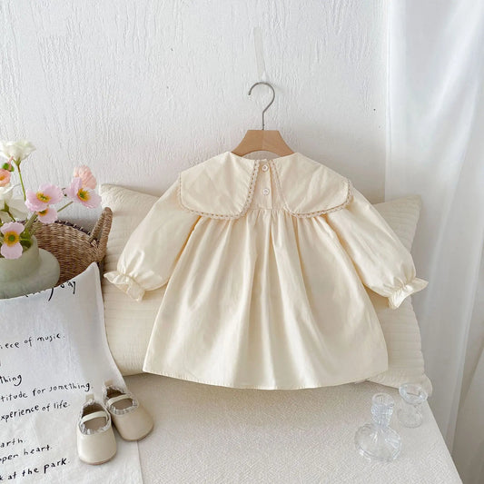 長袖ワンピース キッズワンピース うさぎバニーきのこ刺繍ビッグ襟長袖ワンピース【mh0008813】