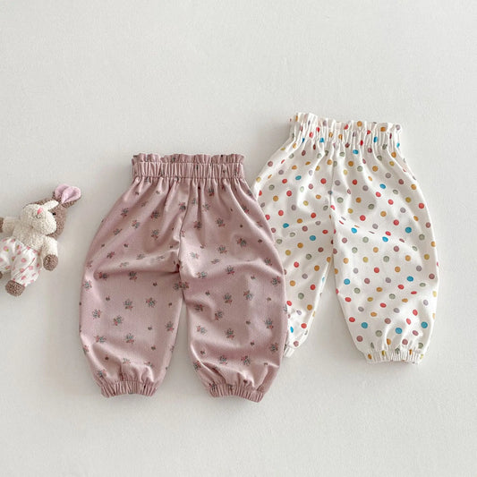 ロングパンツ・スウェットパンツ キッズパンツ カラフル水玉/フラワープリントロングルーズパンツ【mh0008835】