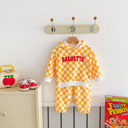 長袖セットアップ チェックスウェットセットアップ フーディスウェットパーカー+ロングスウェットパンツ【mh0009250】