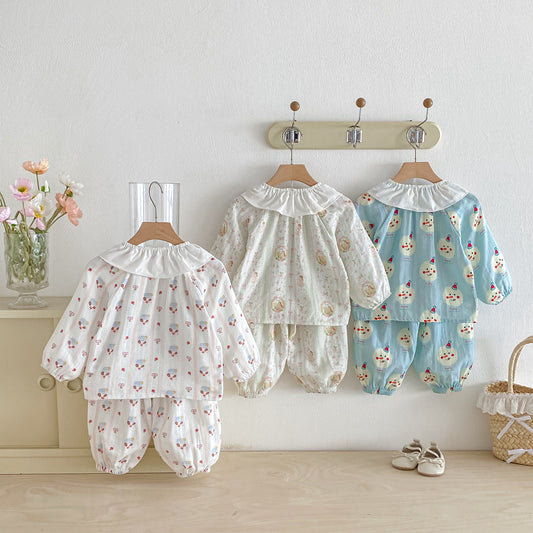 長袖パジャマ Princess Lapel Long Sleeve Pajamas プリンセス 襟付き パジャマ セット【mh0011959】