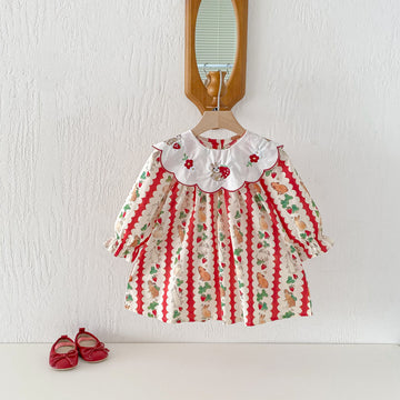 長袖ワンピース Rabbit Embroidered Long Sleeve Dress ウサギ刺繍 長袖 ワンピース【mh0011956】